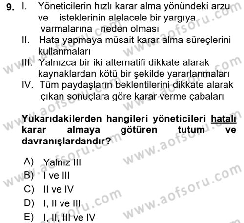 Stratejik Yönetim Dersi 2015 - 2016 Yılı (Final) Dönem Sonu Sınav Soruları 9. Soru