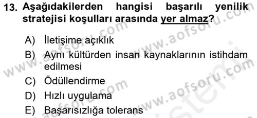 Stratejik Yönetim Dersi 2015 - 2016 Yılı Tek Ders Sınav Soruları 13. Soru