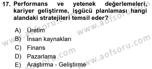 Stratejik Yönetim Dersi 2015 - 2016 Yılı Tek Ders Sınavı 17. Soru