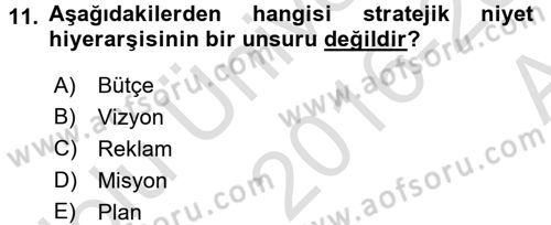 Stratejik Yönetim Dersi 2016 - 2017 Yılı (Vize) Ara Sınav Soruları 11. Soru