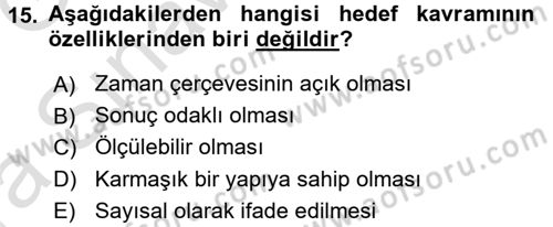 Stratejik Yönetim Dersi 2016 - 2017 Yılı (Vize) Ara Sınav Soruları 15. Soru