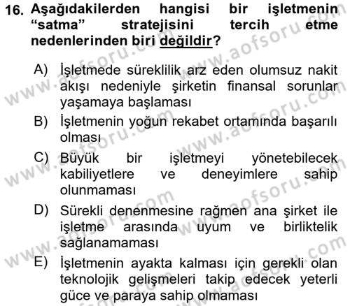 Stratejik Yönetim Dersi 2016 - 2017 Yılı (Vize) Ara Sınav Soruları 16. Soru