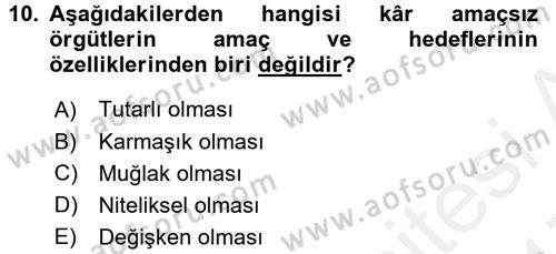Stratejik Yönetim Dersi 2016 - 2017 Yılı (Final) Dönem Sonu Sınav Soruları 10. Soru
