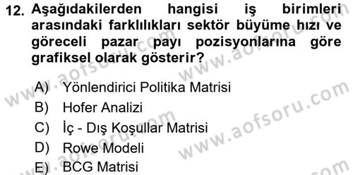 Stratejik Yönetim Dersi 2016 - 2017 Yılı (Final) Dönem Sonu Sınav Soruları 12. Soru