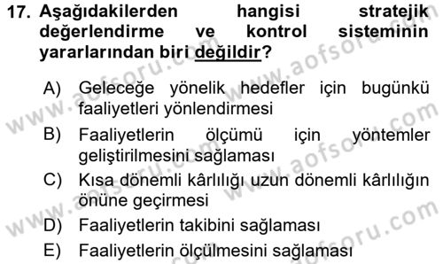 Stratejik Yönetim Dersi 2016 - 2017 Yılı (Final) Dönem Sonu Sınav Soruları 17. Soru