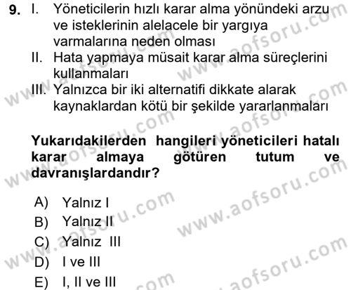 Stratejik Yönetim Dersi 2016 - 2017 Yılı (Final) Dönem Sonu Sınav Soruları 9. Soru
