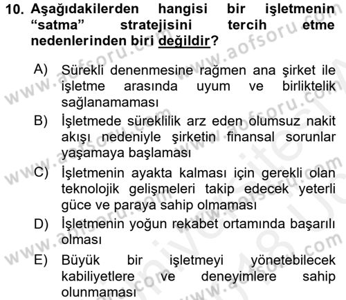 Stratejik Yönetim Dersi 2017 - 2018 Yılı 3 Ders Sınav Soruları 10. Soru