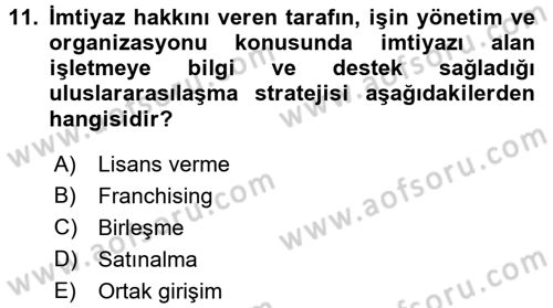 Stratejik Yönetim Dersi 2017 - 2018 Yılı 3 Ders Sınav Soruları 11. Soru