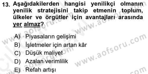 Stratejik Yönetim Dersi 2017 - 2018 Yılı 3 Ders Sınav Soruları 13. Soru