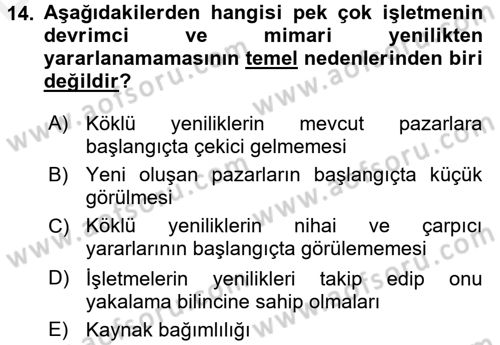 Stratejik Yönetim Dersi 2017 - 2018 Yılı 3 Ders Sınav Soruları 14. Soru