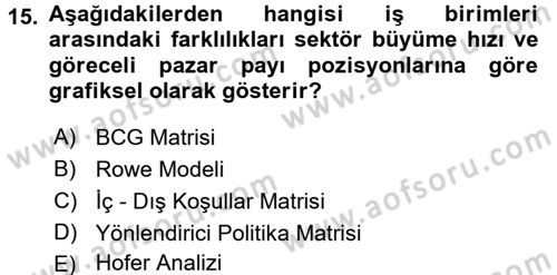 Stratejik Yönetim Dersi 2017 - 2018 Yılı 3 Ders Sınav Soruları 15. Soru