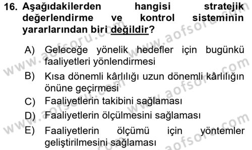 Stratejik Yönetim Dersi 2017 - 2018 Yılı 3 Ders Sınav Soruları 16. Soru