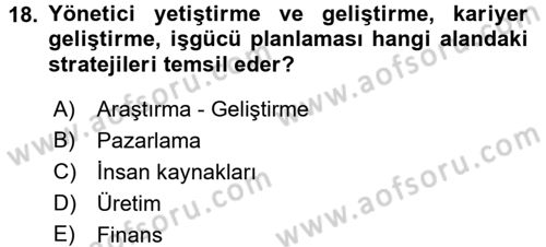 Stratejik Yönetim Dersi 2017 - 2018 Yılı 3 Ders Sınav Soruları 18. Soru