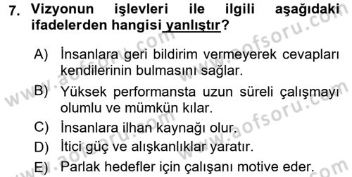 Stratejik Yönetim Dersi 2017 - 2018 Yılı 3 Ders Sınav Soruları 7. Soru