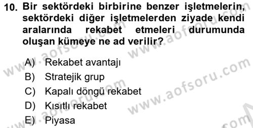 Stratejik Yönetim Dersi 2017 - 2018 Yılı (Vize) Ara Sınav Soruları 10. Soru
