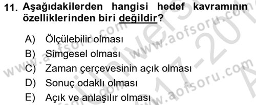 Stratejik Yönetim Dersi 2017 - 2018 Yılı (Vize) Ara Sınav Soruları 11. Soru