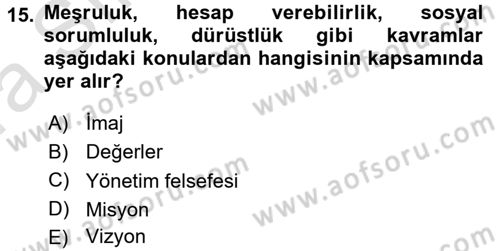 Stratejik Yönetim Dersi 2017 - 2018 Yılı (Vize) Ara Sınav Soruları 15. Soru