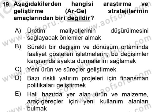 Stratejik Yönetim Dersi Ara Sınavı Deneme Sınav Soruları 19. Soru