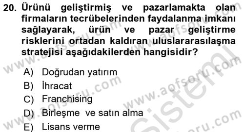 Stratejik Yönetim Dersi Ara Sınavı Deneme Sınav Soruları 20. Soru