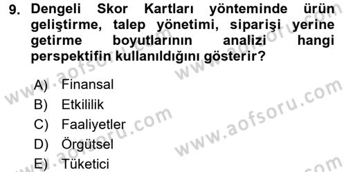 Stratejik Yönetim Dersi 2017 - 2018 Yılı (Vize) Ara Sınav Soruları 9. Soru