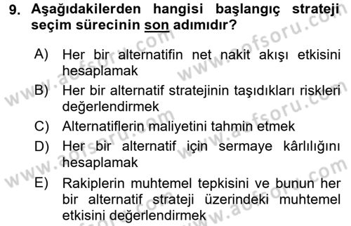 Stratejik Yönetim Dersi 2017 - 2018 Yılı (Final) Dönem Sonu Sınav Soruları 9. Soru