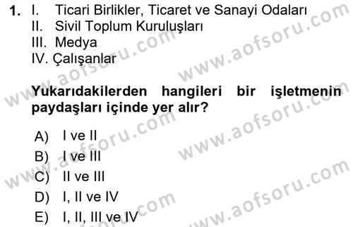 Stratejik Yönetim Dersi 2018 - 2019 Yılı (Vize) Ara Sınav Soruları 1. Soru