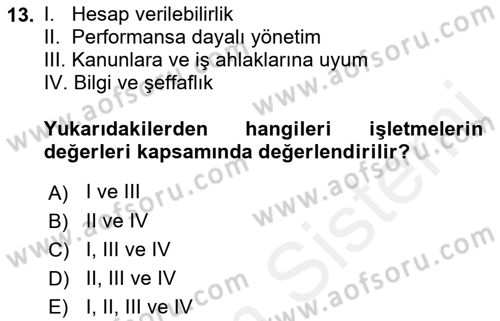Stratejik Yönetim Dersi 2018 - 2019 Yılı (Vize) Ara Sınav Soruları 13. Soru