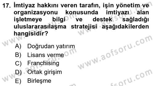 Stratejik Yönetim Dersi 2018 - 2019 Yılı (Vize) Ara Sınav Soruları 17. Soru