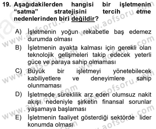 Stratejik Yönetim Dersi 2018 - 2019 Yılı (Vize) Ara Sınav Soruları 19. Soru