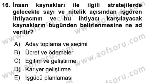 Stratejik Yönetim Dersi 2018 - 2019 Yılı (Final) Dönem Sonu Sınav Soruları 16. Soru