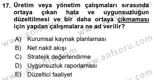 Stratejik Yönetim Dersi 2018 - 2019 Yılı (Final) Dönem Sonu Sınav Soruları 17. Soru