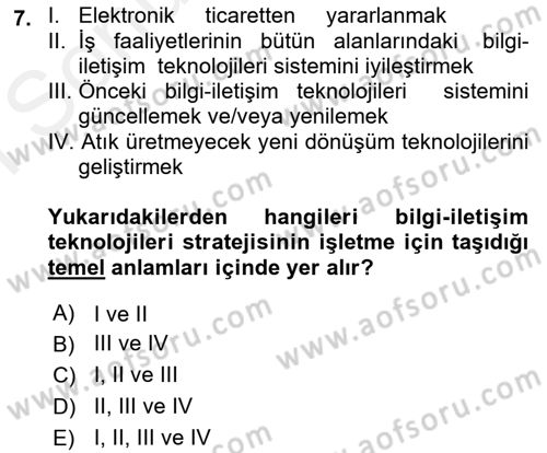 Stratejik Yönetim Dersi 2018 - 2019 Yılı (Final) Dönem Sonu Sınav Soruları 7. Soru