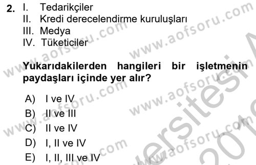 Stratejik Yönetim Dersi 2018 - 2019 Yılı Yaz Okulu Sınav Soruları 2. Soru