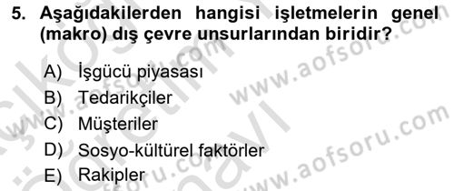 Stratejik Yönetim Dersi 2020 - 2021 Yılı Yaz Okulu Sınav Soruları 5. Soru