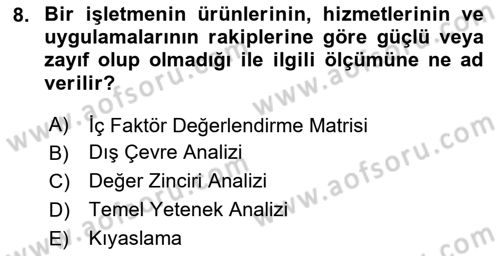 Stratejik Yönetim Dersi 2020 - 2021 Yılı Yaz Okulu Sınav Soruları 8. Soru