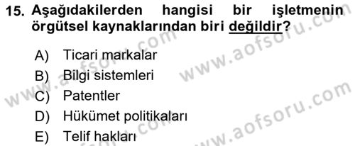 Stratejik Yönetim Dersi 2021 - 2022 Yılı (Vize) Ara Sınav Soruları 15. Soru