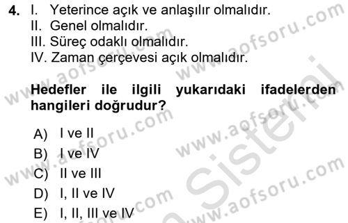 Stratejik Yönetim Dersi 2021 - 2022 Yılı (Vize) Ara Sınav Soruları 4. Soru