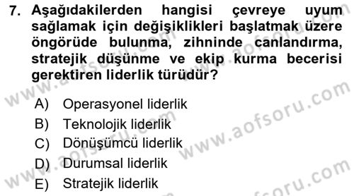 Stratejik Yönetim Dersi 2021 - 2022 Yılı (Vize) Ara Sınav Soruları 7. Soru