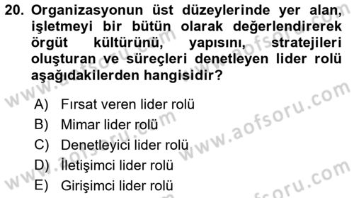 Stratejik Yönetim Dersi 2021 - 2022 Yılı Yaz Okulu Sınav Soruları 20. Soru
