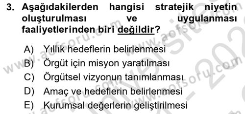 Stratejik Yönetim Dersi 2021 - 2022 Yılı Yaz Okulu Sınav Soruları 3. Soru