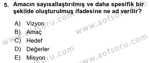 Stratejik Yönetim Dersi 2021 - 2022 Yılı Yaz Okulu Sınav Soruları 5. Soru