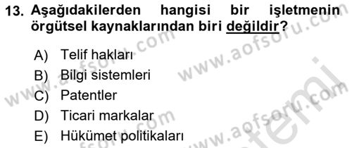Stratejik Yönetim Dersi 2022 - 2023 Yılı (Vize) Ara Sınav Soruları 13. Soru