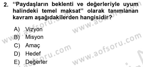 Stratejik Yönetim Dersi 2022 - 2023 Yılı (Vize) Ara Sınav Soruları 2. Soru