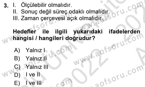 Stratejik Yönetim Dersi 2022 - 2023 Yılı (Vize) Ara Sınav Soruları 3. Soru