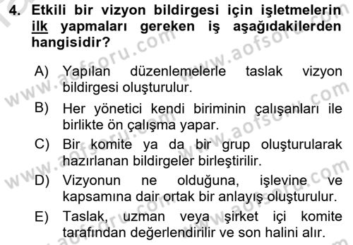 Stratejik Yönetim Dersi 2022 - 2023 Yılı (Vize) Ara Sınav Soruları 4. Soru