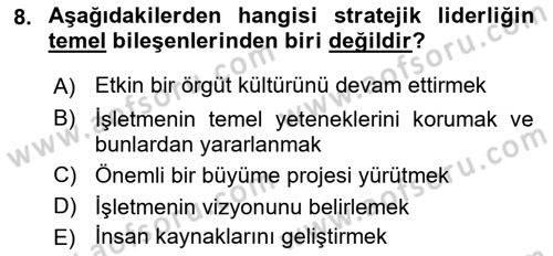 Stratejik Yönetim Dersi 2022 - 2023 Yılı (Vize) Ara Sınav Soruları 8. Soru