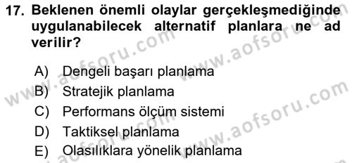 Stratejik Yönetim Dersi 2022 - 2023 Yılı (Final) Dönem Sonu Sınav Soruları 17. Soru