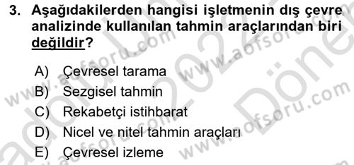 Stratejik Yönetim Dersi 2022 - 2023 Yılı (Final) Dönem Sonu Sınav Soruları 3. Soru