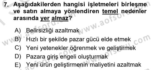 Stratejik Yönetim Dersi 2022 - 2023 Yılı (Final) Dönem Sonu Sınav Soruları 7. Soru