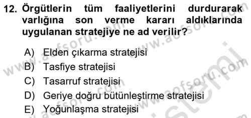 Stratejik Yönetim Dersi 2022 - 2023 Yılı Yaz Okulu Sınav Soruları 12. Soru